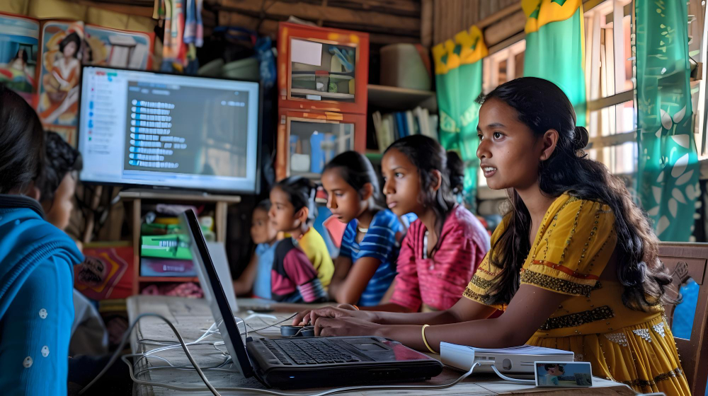 Indian village classroom students
